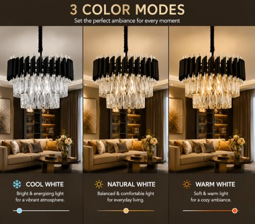 Image of TRIXY Chandeliers Lights for Ceiling Black Gold Square Crystal Hanging Pendant Light Lamp | 2 Tier, K9 Crystal 300mm Stylish Jhoomar Pendant Lamp for Bedroom, Living Room, Balcony Lighting Decor