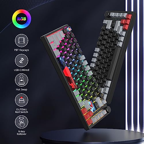 Image of Fogruaden Mechanical Gaming Keyboard, 75% Wired 75% Keyboard, Hot Swappable Seal Holder, Red Switch, RGB Backlight, 82 Keys, TKL Mechanical Keyboard, NKRO