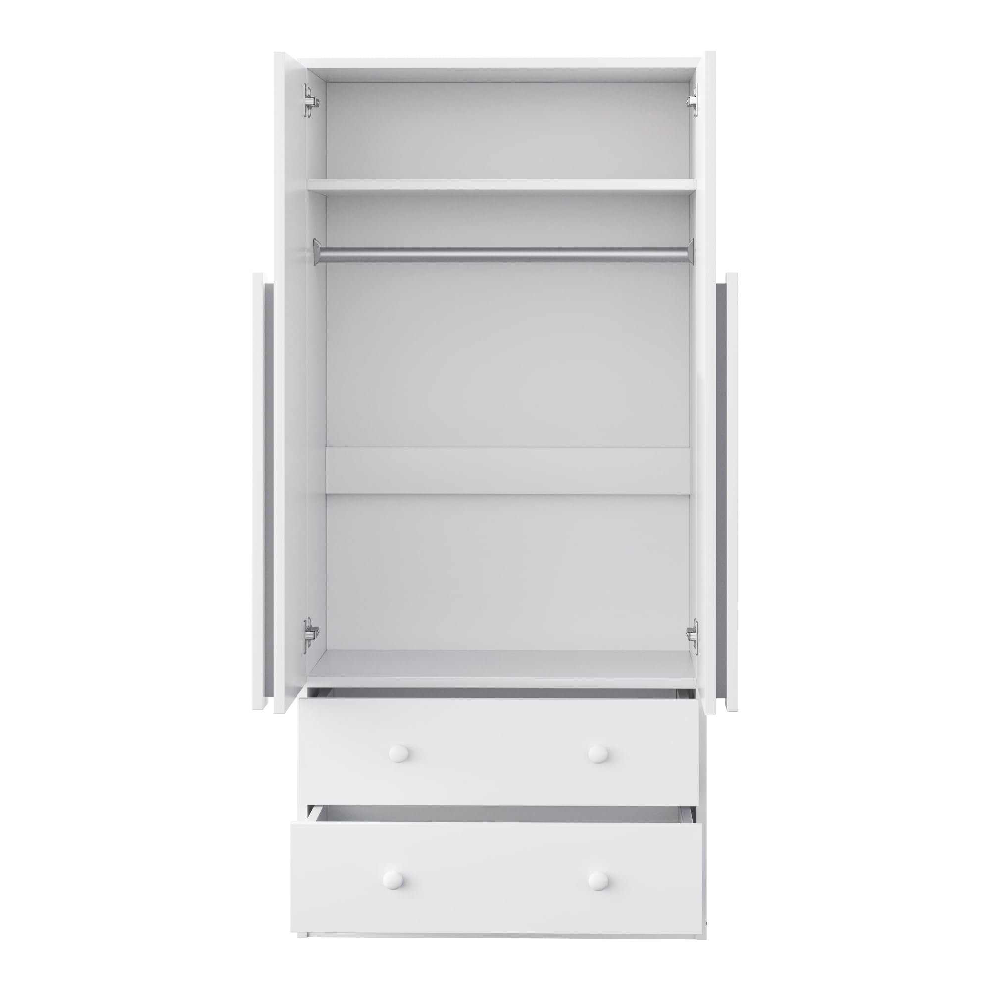 Kleiderschrank, Mehrzweckschrank mit 2 Türen 2 Schubladen, Vielseitiger Drehtürenschrank Garderobenschrank Garderobe Schrank Schlafzimmerschrank, Weiß, 70x40x170 cm