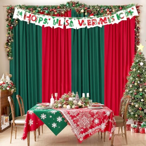 Image of Green Backdrop Curtains 10ft x 10ft Polyester Photo Red Backdrop Drapes for Birthday Party Stage Wedding Window Decorations
