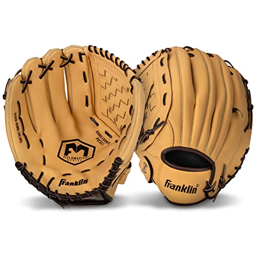 Image of Franklin Sports Baseball + Softball Glove - Field Master Baseball + Softball Mitt - Adult + Youth Glove - Men's + Women's Baseball + Softball Gloves - Left Hand Throw - 14 inch - Camel Brown