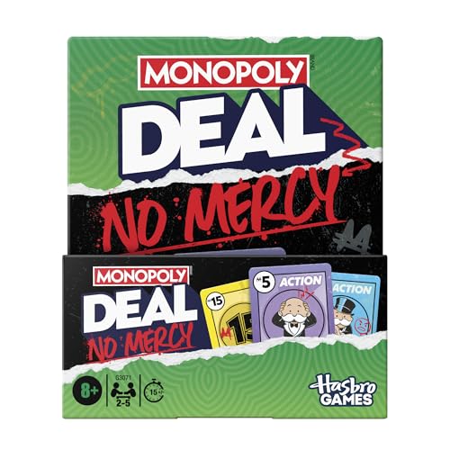 Monopoly Deal No Mercy Card Game Ruthless Deal Edition Fun Family Games for Children Teens and Adults 15 Mins. 2-5 Players Ages 8+ - English Version