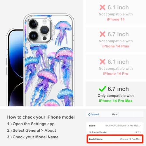 MOSNOVO for iPhone 14 Pro Max Case, Shockproof Military-Grade Protection 6.6ft Drop Tested, Clear Phone Case for iPhone 14 Pro Max, Mystic Jellyfish Design by MOSNOVO - Used condition - Image 2