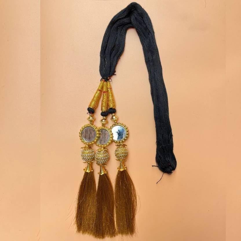 Image of Paranda Gold Mirror Paranda, Traditional Punjabi Hair Accessory with Tassels Handcrafted Bridal Hair Traditional Punjabi Paranda for Women & Girls Handmade Hair Accessory for Parties & Festivals
