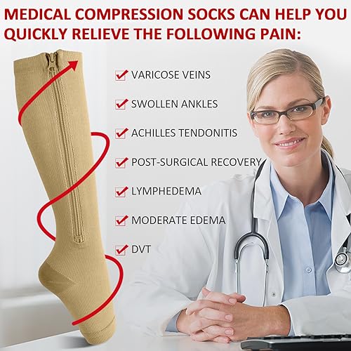 Image of Ailaka Medical Zipper Compression Socks, 15-20 mmHg Knee High Open Toe Compression Socks for Men Women, Support Socks for Varicose Veins, Edema