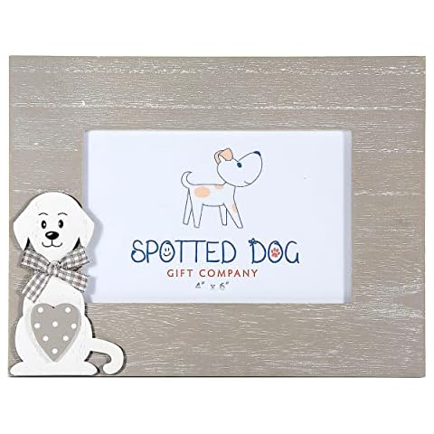 SPOTTED DOG GIFT COMPANY - Photo Frame 6 x 4” (15 x 10 cm) Grey Wooden Landscape Picture Frame - Animal Dog Themed Home Decor, Dog Lover Owner Gifts for Women Men Cover