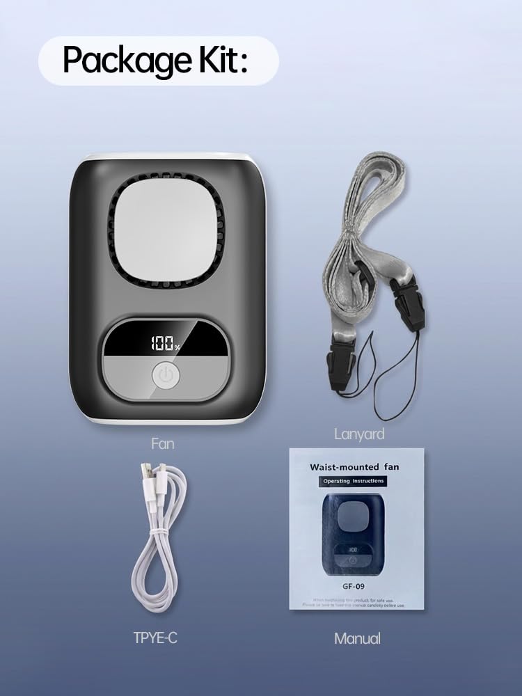 Ventilateur personnel portable 2026 pour taille et cou, moteur sans balais 10 500 tr/min, autonomie de 40 heures, fonctionnement silencieux à 5 vitesses, refroidissement personnel à clipser pour