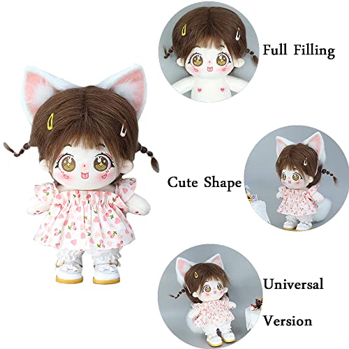 Kasahara Cute Cotton Doll With Pink Clothes White Pants Fox Headband Fox Tail Girls Plush Stuffed Doll Gift For Christmas Birthday, 20Cm/7.87Inch #TOP4