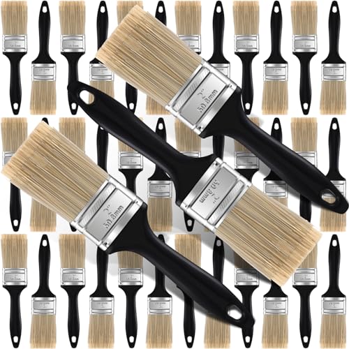 Layhit Pinceles de pintura para casa con asas de plástico tratado, herramienta de pintura ancha y plana para pintar manchas de madera, gabinete, cubierta, valla, puerta, muebles, hogar (48 piezas, 2