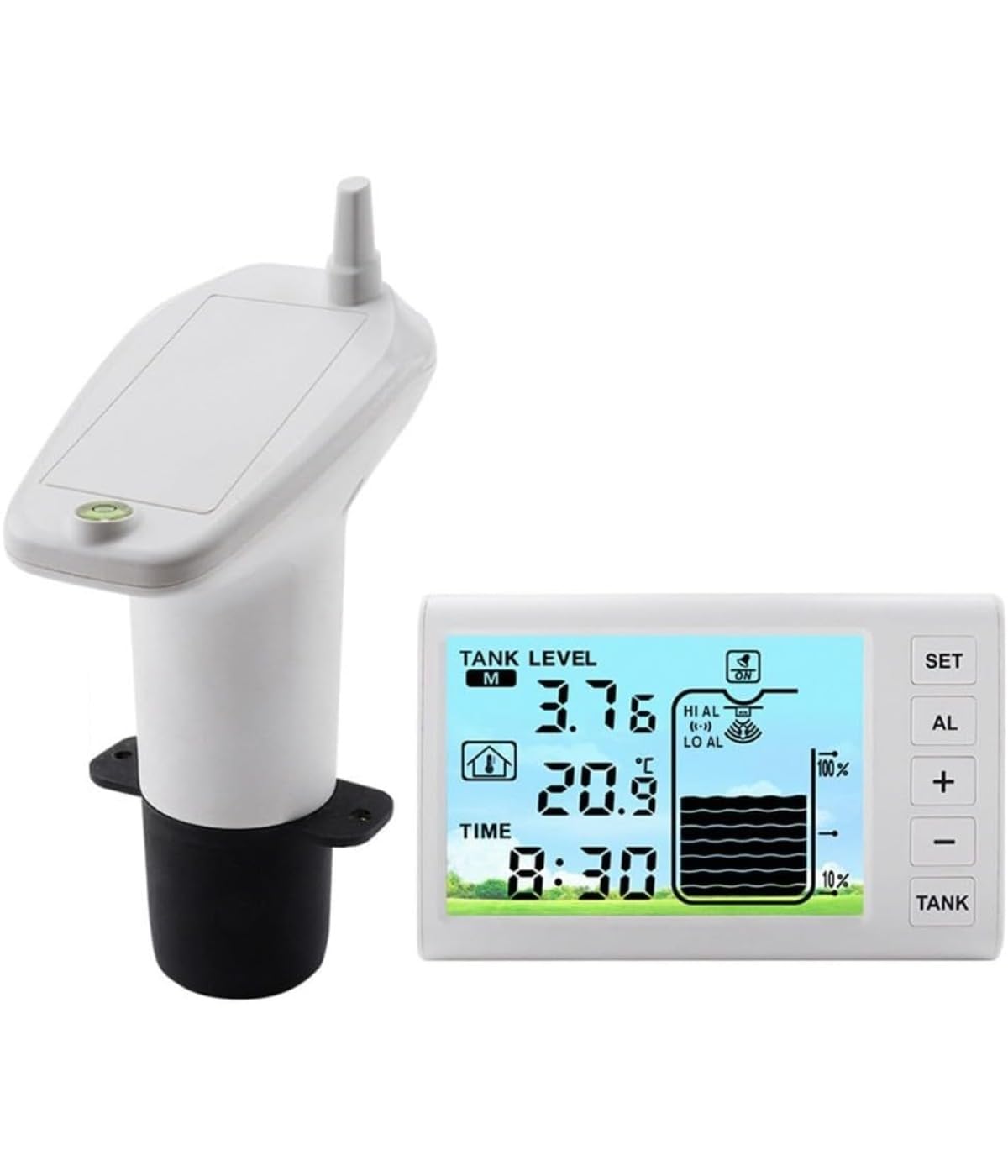 TSFT005 Wassertank-Füllstandsmesser, Drahtlose Wassertank-Füllstandsanzeige, kann Wasserstand und Temperatur messen, Weiß, 1 Set