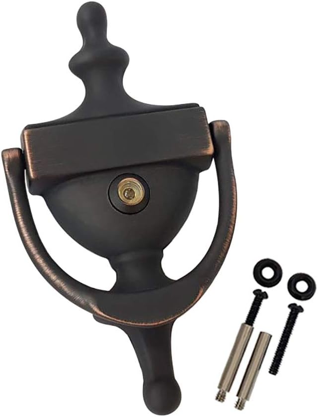 QCAA Solid Brass Door Knocker, 7", with 160 Degree Glass Len Door Viewer (UL Listed), Venetian Bronze, 1 Pack, Made in Taiwan