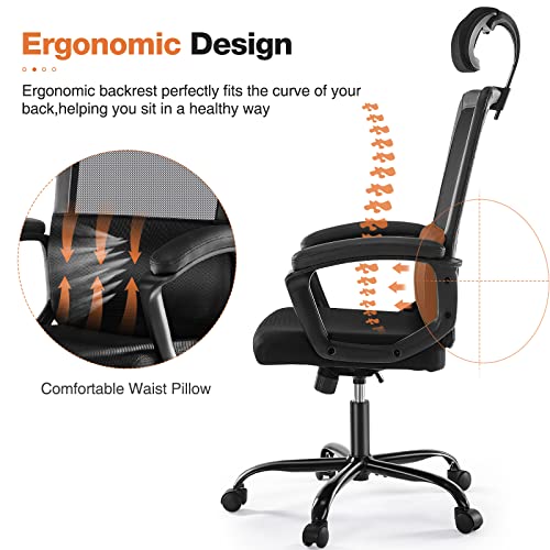 Office Chair - High Back Ergonomic Desk Chair With Adjustable Headrest And Lumbar Support Swivel Rolling Chair Adjustable Height Mesh Chair Study Task Chair For Home Office Room Black #TOP3