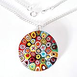 Mit Echtheitszertifikat. SOMA Design Studio Halskette mit Murano Millefiori Anhänger, groß, Handarbeit, versilbert