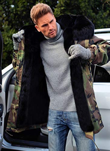 image for Aofur Mens Winter Warm Thick Faux Fur Slim Trench Coat Long Jacket Par