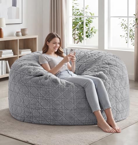 Image of 5FT Bean Bag Chair Oversized Bean Bags for Adults Large Bean Bag Beanbag Chair Washable Cover Quilted Plush Bean Bags Giant Memory Foam Bean Bag Chairs for Adults Pocket Bedrooms Living Room (Grey)
