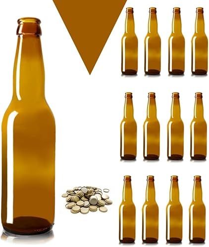 60 Pz Bottiglia Birra VETRO vuota 330 ml LONGNECK in vetro di colore abra Completa di Tappo Corona 26 mm - KIT per fare la birra ARTIGIANALE - Bottiglie birra vuote comprese di tappi