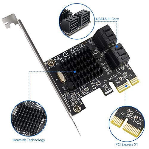 QNINE SATA Card 4 Port with 4 SATA Cables, 6 Gbps SATA Controller PCI Express Expression Card with Low Profile Bracket, Boot as System Disk, Support 4 SATA 3.0 Devices