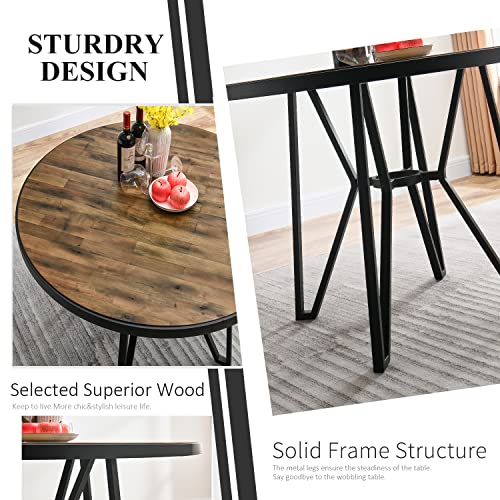 Jesonvid Round Industrial Wood Dining Room Table For 6 Person 48In Mid Century Kitchen Dining Table With Black Metal Frame And Metal Eedge, Antique Brown+Black 201248Rc #TOP4