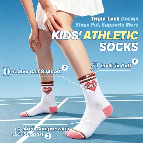 Image of ANTSANG Kids Boys Girls Athletic Cotton Socks,6 Pairs Youth Teen Crew Socks | Breathable, High Elasticity, Durable, Soft Touching