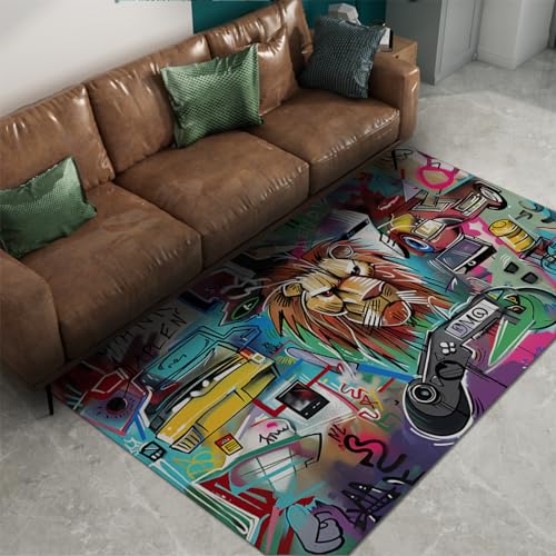 Tapis de salon enfants lion animal 180x240cm antidérapant