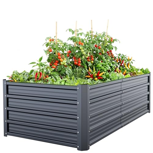 Ohuhu Raised Garden Beds Outdoor 6x3x1.5 FT, Heavy Duty Painted Galvanized Steel Garden Bed, Rustproof Reinforced Planter Boxes for Vegetables Flowers Herbs