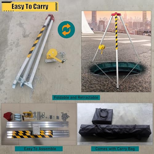 Trípode de Rescate, Kit de trípode de Aluminio Resistente para extinción de Incendios en Espacios confinados, arnés de Seguridad y protección contra caídas de 9,95 m, Patas Ajustables, pies