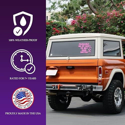 Image of Probably On My Way to Get Iced Coffee Car Decal Funny Coffee Car Mirror Accessories Affirmations Funny Vinyl Decals Waterproof 8 Inches Bumper Decal Gifts for Mom Dad Friend Coworker