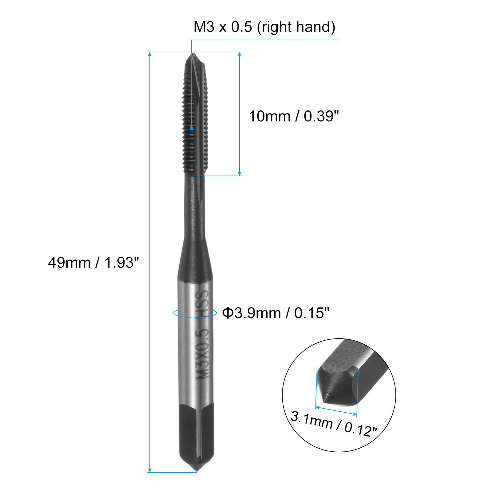 QUARKZMAN 4uds Métrico Espiral Punto Rosca Grifos M3 x 0,5 H2 Nitruro Recubierto Tornillo Macho Totalmente Tierra Alta Velocidad Acero 6542 Máquina Roscado Reparación Herramienta