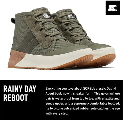 Sorel Women's Out N About III Mid Sneaker Waterproof Shoes - Stone Green, Gum 2 - Size 6.5 | Image 1