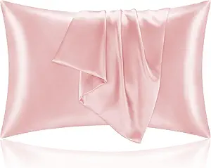 BEDELITE Satin Pillowcase with Zipper, Pink King Size Pillow Cases Set of 2, Super Soft and Cooling Similar to Silk Pillow Cases, Gift for Women Men(20x36 Inches)