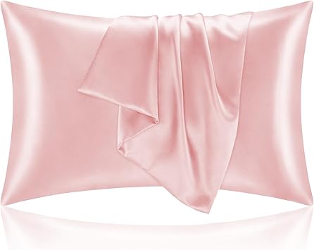 BEDELITE Satin Pillowcase with Zipper, Pink King Size Pillow Cases Set of 2, Super Soft and Cooling Similar to Silk Pillow Cases, Gift for Women Men(20x36 Inches)