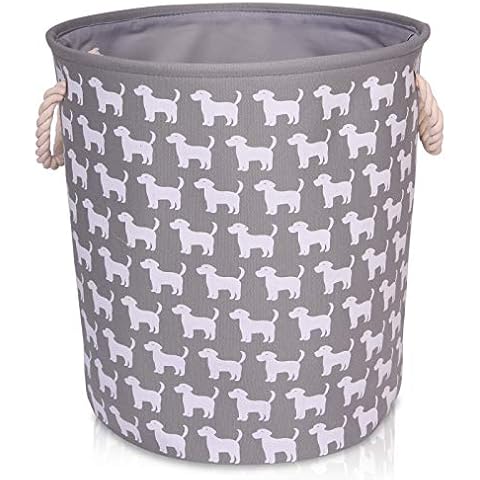 Grey Canvas Storage Basket with Dog Pattern Cover