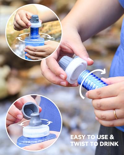 Image of Outdoor Water Filter Bottle, BPA-Free Ultralight & Durable 1.0 L Collapsible Water Bottle with Two Filter Cap Cartridge, Filtered Water Bottle for Camping, Hiking, Backpacking