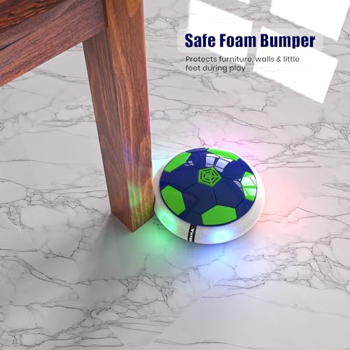 Image of Mirana Air Football Smart Toy for Kids | 3-Mode USB Type-C Rechargeable Hover Ball | Indoor Electric Hoverball with LED Lights | Birthday Gift for Boys & Girls 2 3 4 5 6 7 8 9 10 Years (Blue-Green)
