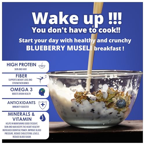 Image of Equalite Blueberry Muesli I Dry fruits I Muesli I Fruit and Nuts I No added sugar I Granola I High protein I Breakfast I Healthy food I Protein food I Gluten Free |No preservatives | High fiber | Omega-3 | High Minerals & Vitamins |Weight loss food I Equalite foods | 350g