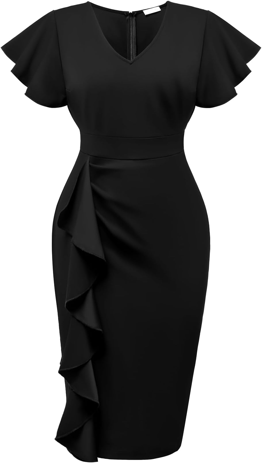 Plus Size Cocktail Dress - Wedding Guest Women Bodycon Vintage Ruffle Church Pencil Dress