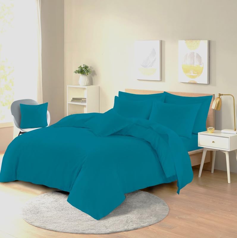 L S U Supersoft Duvet Cover Set Easy Care Bedding Fitted Sheet and Pillowcases in 22 Colours and Single, Double, King, and Super King Sizes (DUVET K teal)