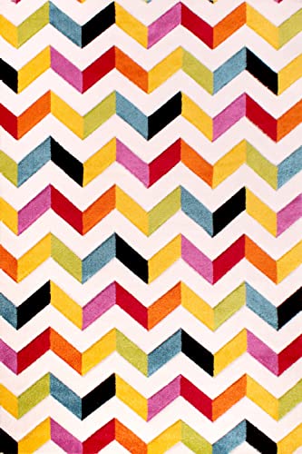 Lord of Rugs Quality Handcarved Geometric Design Rainbow Bedroom Living Room Multi Coloured Rug Coral Multi Medium 120x170 cm (4'x5'6") - Image 3