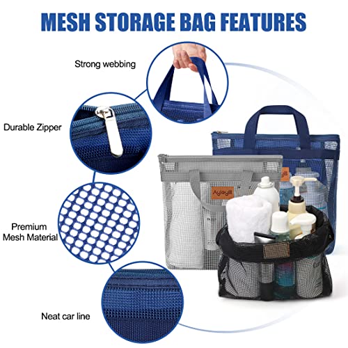 3-Pcs-Portable-Mesh-Shower-Caddy-Tote-Quick-Dry-Tote-Bag-Mesh-Beach-Bags-for-Women-Hanging-Toiletry-and-Bath-Organizer-for-Travel-Swimming-Sports-Gym-Camp-Shopping-College-Dorms-Black-Gray-D-Blue