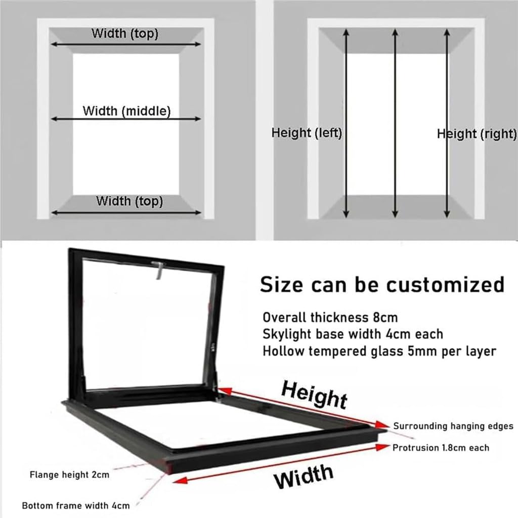 Ventana de loft de vidrio templado de doble capa con ventilación manual para ático dormitorio, estudio, escotilla de techo de aluminio con aislamiento térmico acústico (largo x ancho 70 x 55 cm)