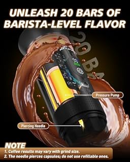 Yorenson Portable Coffee Maker for Travel,Self-Heating Espresso Machine with USB-C,LED Display,20 Bar,Compatible with Coffee Grounds&Capsules (Ns&DG)–Portable Espresso Maker for Car,RV,Camping,Office