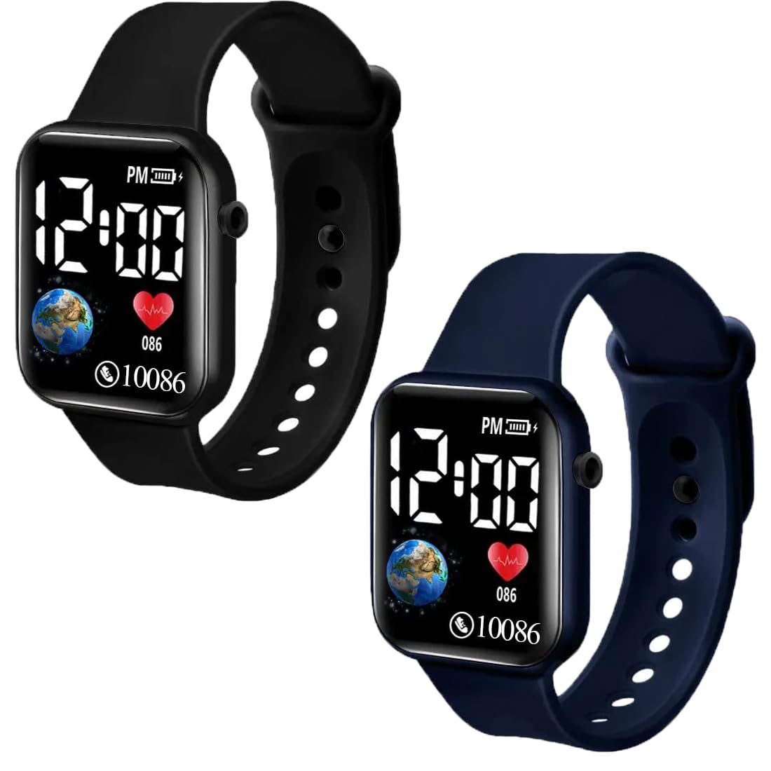 MAHI Trendz New Waterproof Day Date Display Muticolour Electronic Children Digital Sports Fitness Square Led Watch for, Boy & Baby Girls- Watch for Gift-Pack of 2 (Black & Blue) (B0CJ74W622) Amazon Price History, Amazon Price Tracker