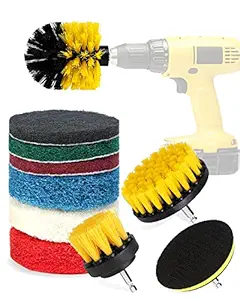 FSFTTRAD 10 Pcs Drill Brush Attachment Set,Electric Drill Brush Set,Power Scrubber Brush Cleaning Kit,Drill Brush Electric Cleaning Tool for Bathroom, Floor, Tub, Shower, Kitchen (Yellow(10 in 1))