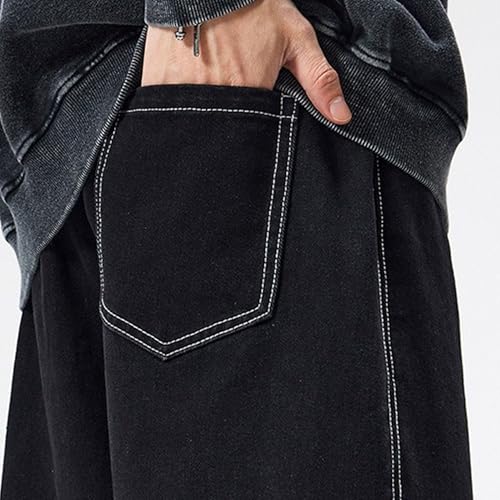 Men's Drawstring Elastic Waist Jeans Classic Baggy Relaxed Fit Denim Pants Hip Hop Straight-fit Loose Jean Pant4