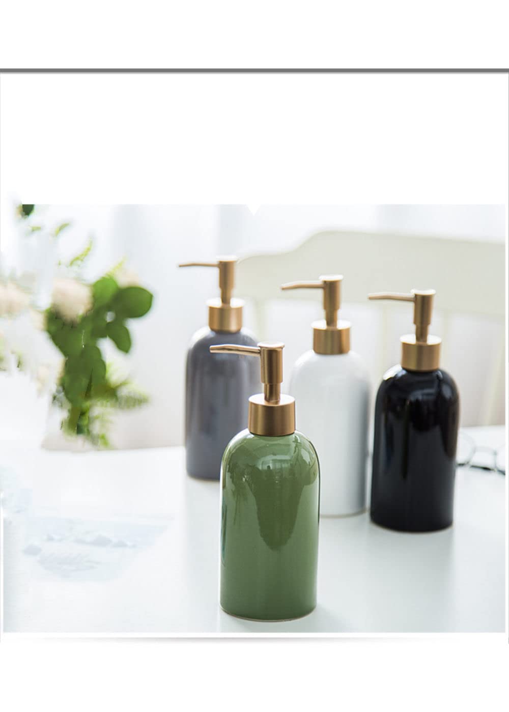 Soap Dispenser, Ceramiczny dozownik mydła w płynie, Vintage Lotion Gold Pump Butelka wielokrotnego napełniania do zlewu kuchennego Łazienka, Dekoracyjny dozownik mydła do rąk z porcelany seledynowej,(