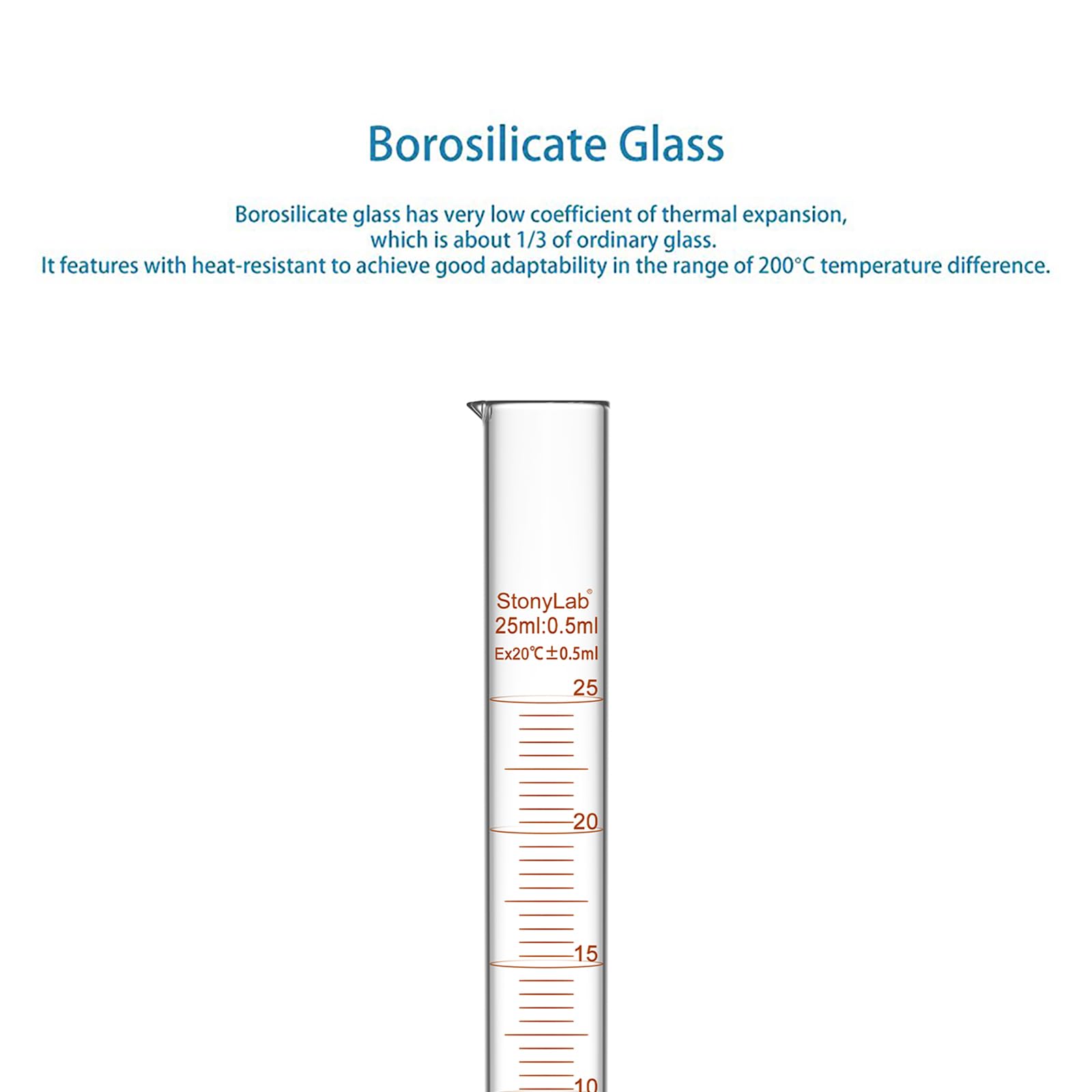 Graduated Cylinder - 25ml Borosilicate Glass -4