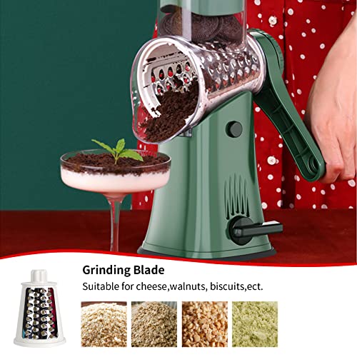 Foto von SAVORLIVING Manuelle Gemüseschneider, Käsereibe mit Kurbel, Trommelreibe für die Küche, Gemüsehobel mit 5 Sätze Austauschbarer Klingen, Gemüseschneider für Gurken, Käse und Nüsse usw. (Grün)