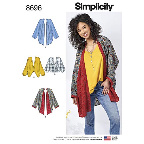 Patrón de kimono A Misses 8696 de Simplicity Creative Patterns, con diferentes longitudes, tallas XS-XL