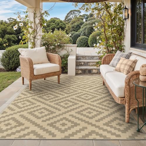 Image of GENIMO Outdoor Rug, Waterproof Plastic Rugs for Patio, 5'x8' Oat Beige