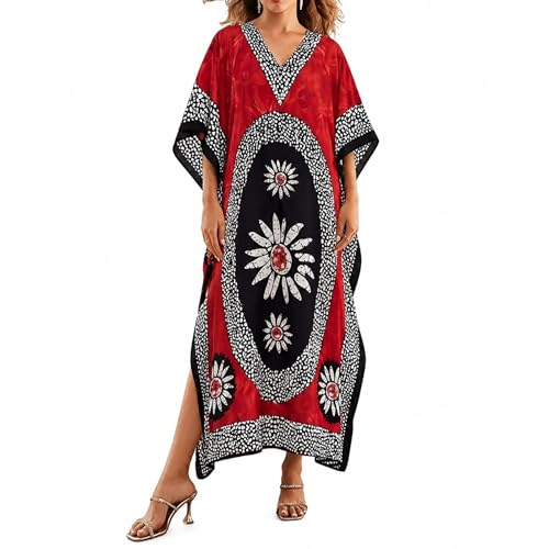 Image of Oussum Women Long Maxi Plus Size Polyester Kaftan Gown, Womens Kaftan Dresses Lounge Resort Wear, Plus Size Kaftan